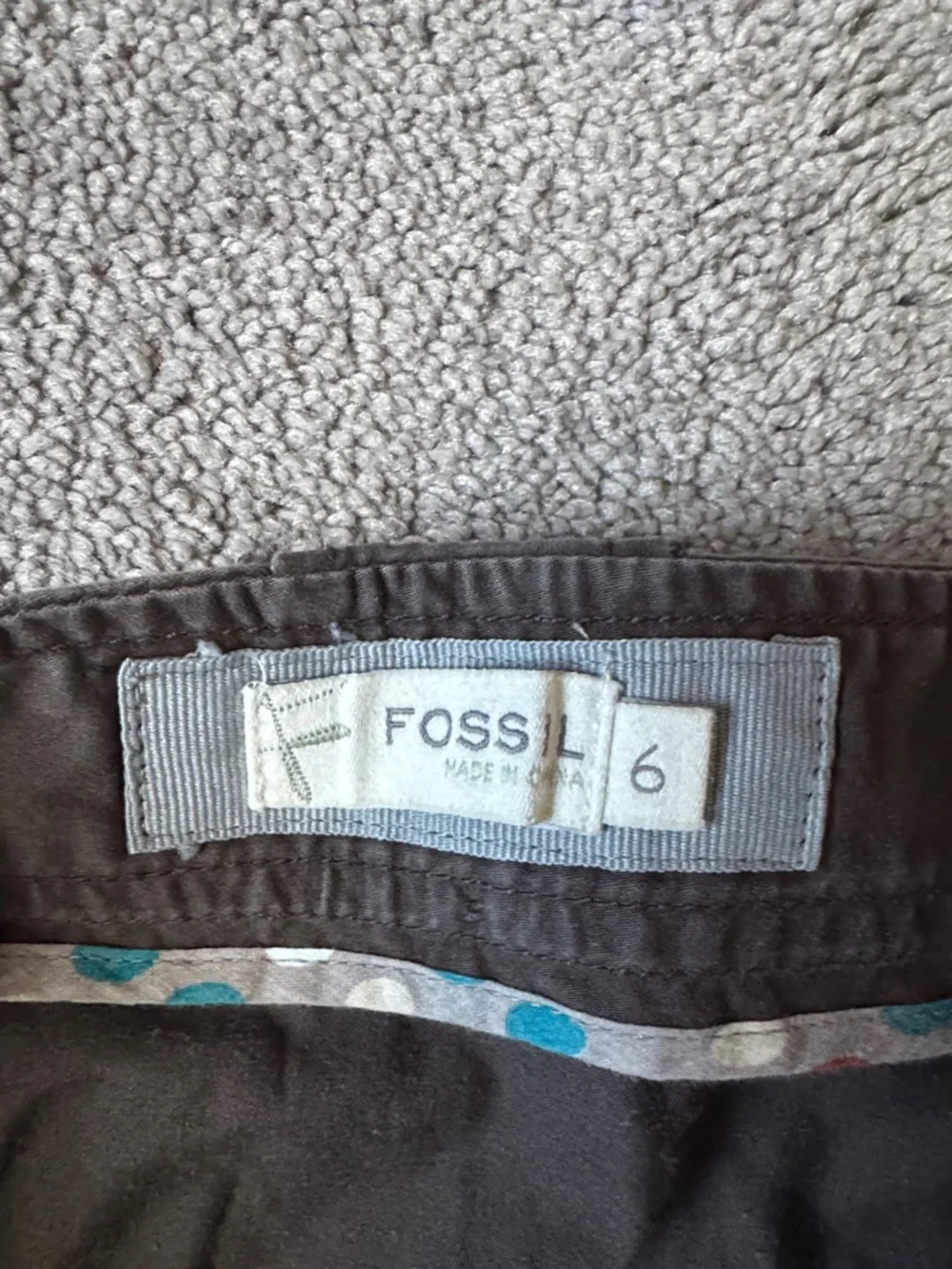 Fossil Brown Skirt SIZE 6 Button Detail Casual Chic